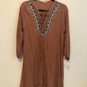NWT Embroidered brown tunic dress medium